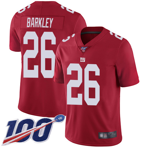 Men New York Giants #26 Saquon Barkley Red Limited Red Inverted Legend 100th Season Football NFL Jersey